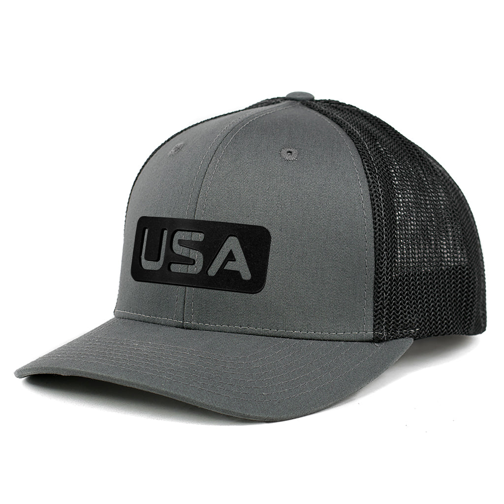 Leather USA Patch Curved Bill Trucker Hat