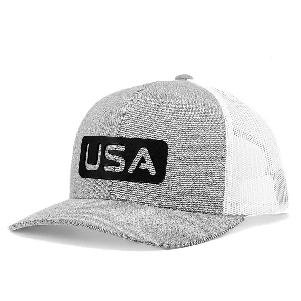 Leather USA Patch Curved Bill Trucker Hat