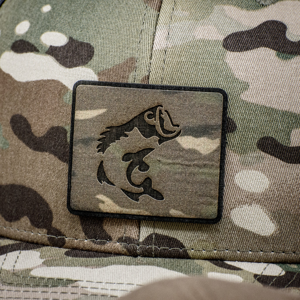 Camouflage Wooden Patches On Custom Trucker Caps and Hats