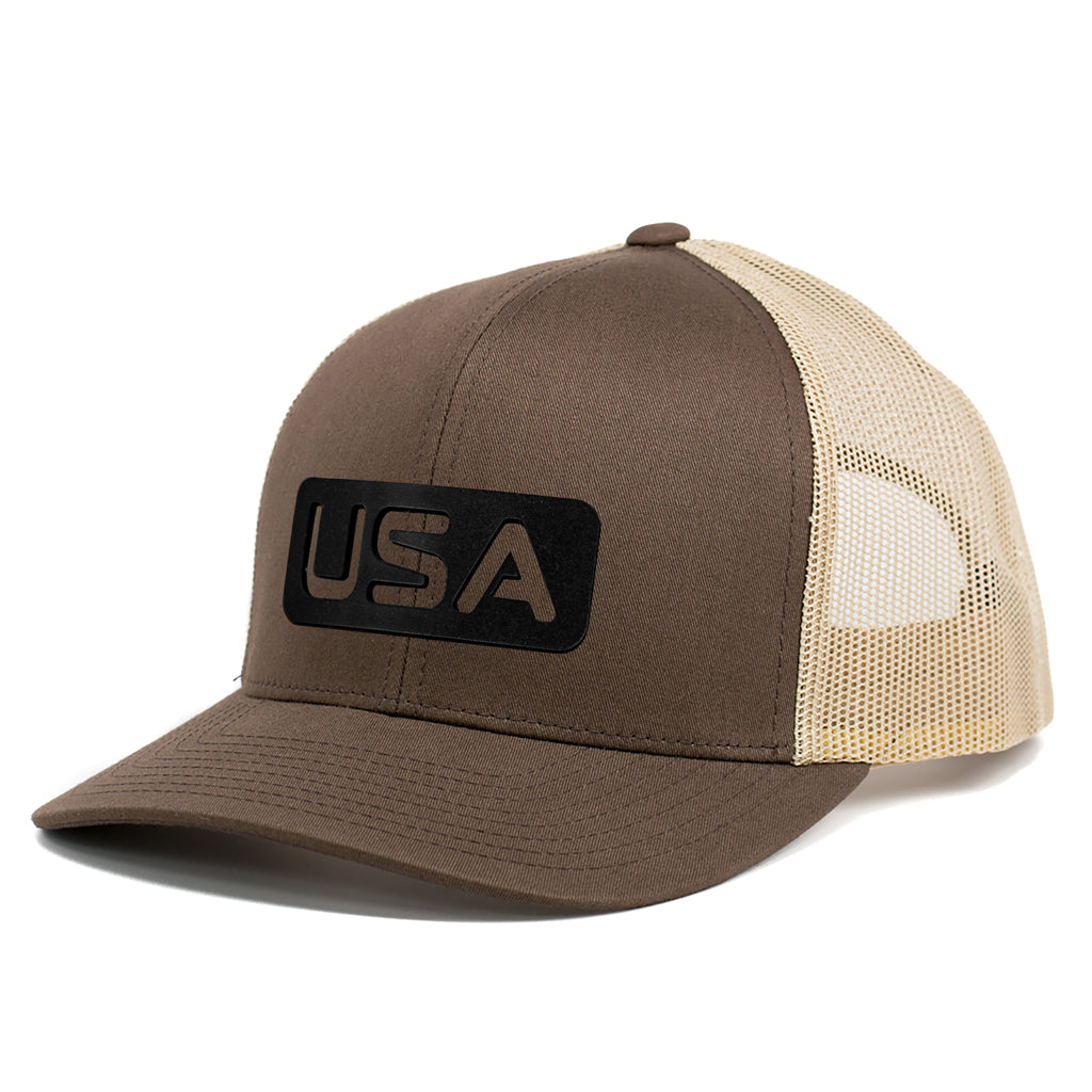 Leather USA Patch Curved Bill Trucker Hat