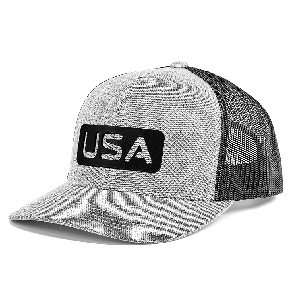Leather USA Patch Curved Bill Trucker Hat