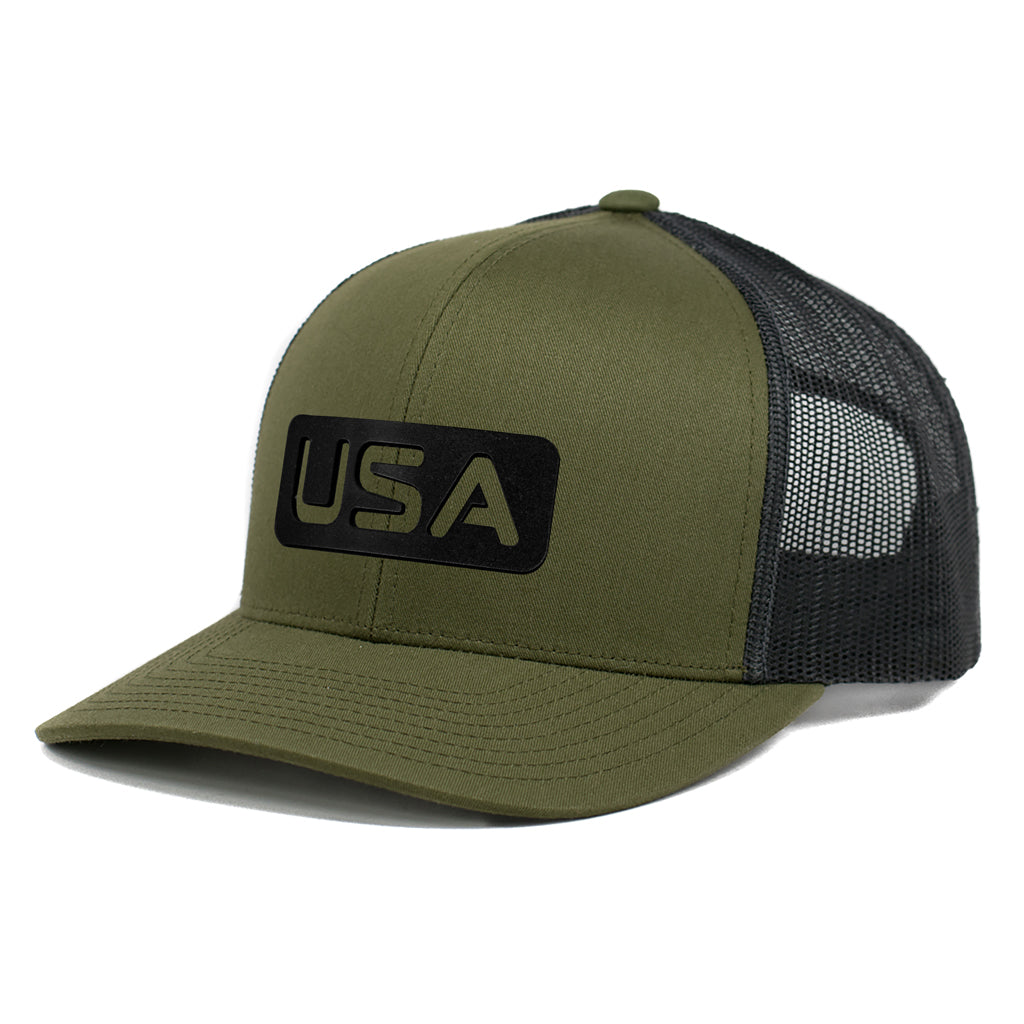 Leather USA Patch Curved Bill Trucker Hat