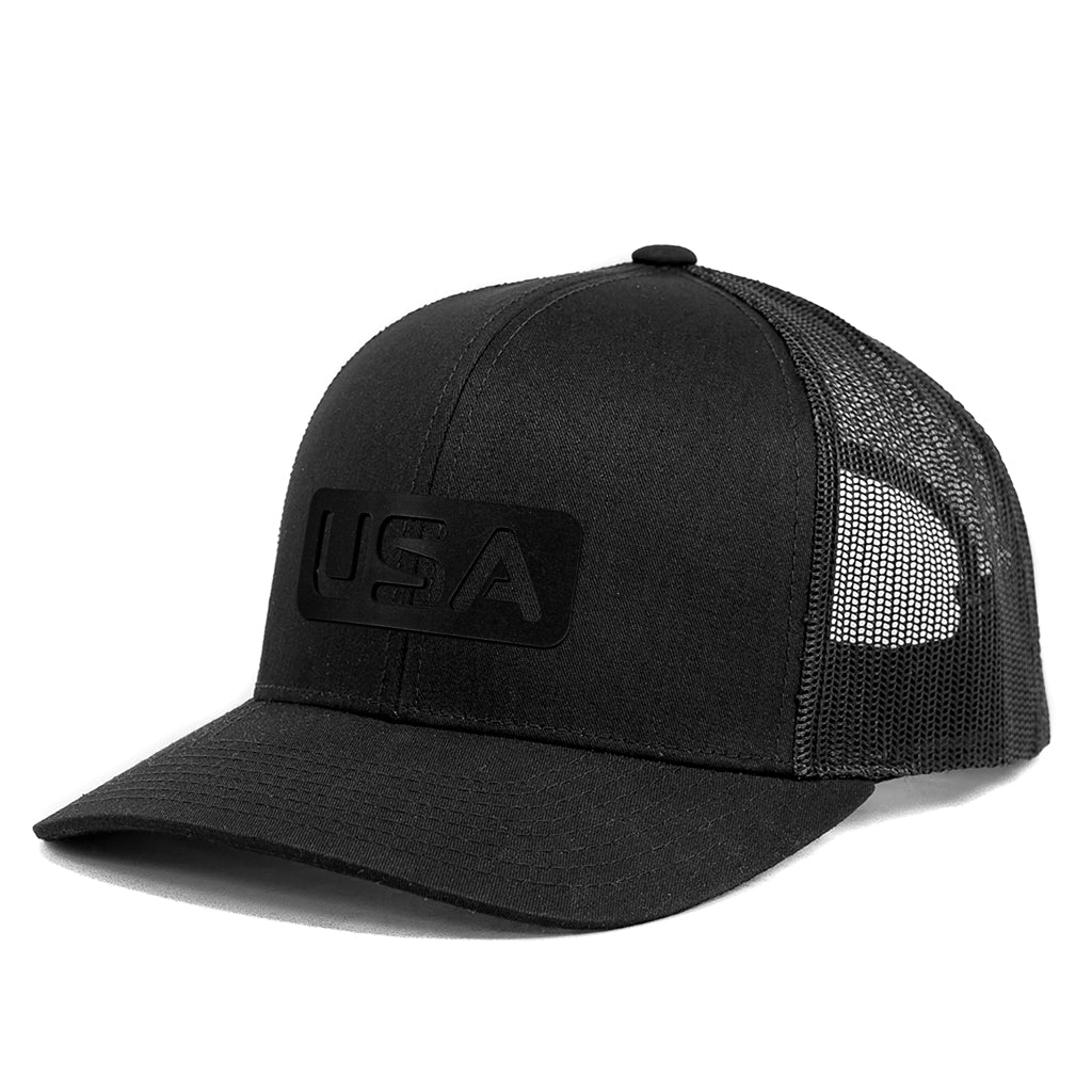 Leather USA Patch Curved Bill Trucker Hat